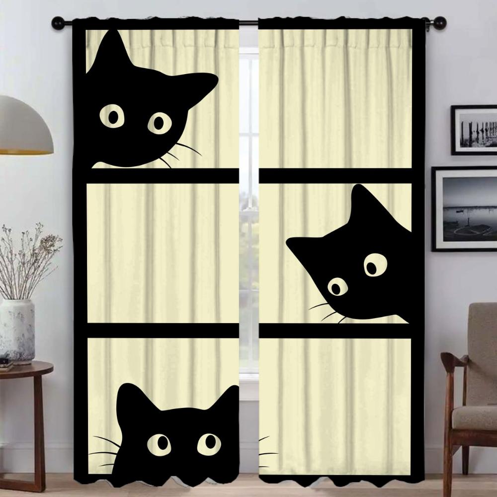 Шторы для детской комнаты, черная кошка, кухонные шторы для камеры, затемняющие шторы, украшения на Хэллоуин, жалюзи, тюль для спальни, гостиной
