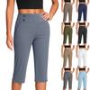 Women's Fashionable Solid Color Button Pocket Pants With Split Hems High Waist Sports Yoga Casual Cropped Pants