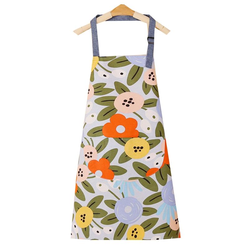 Cartoon Pattern Cotton Apron with Large Front Pocket No Sleeve Hanging Neck for Men Women Unisex Adjustable Kitchen Cooking