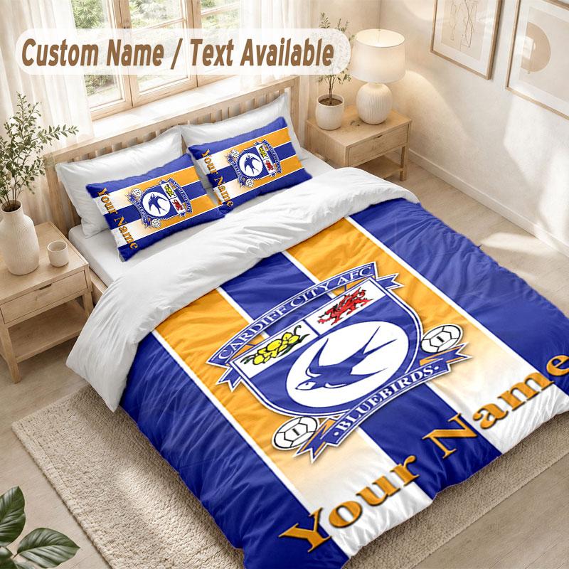 Custom Name Bedding Set 3 PiecesCardiff City Print Duvet Cover + 2 Pillowcases Soft Bed Decor