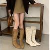 2025 New Khaki Lace Pointed High-heeled Knight Boots Women's High Boots But Knee Boots Thick-heeled Boots