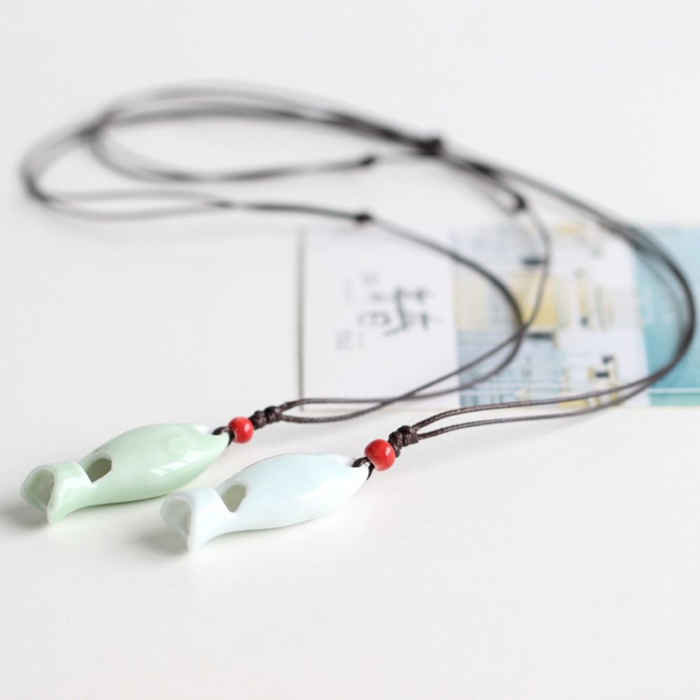 Chinese Style Porcelain Necklace Delicate Boho Ethnic Necklace Gifts Personalized Whistle Friend