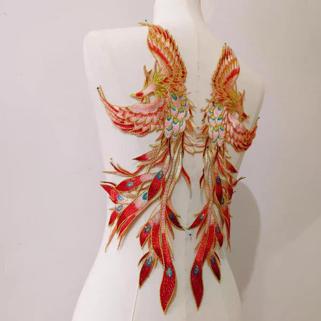 1 пара нашивок с вышивкой феникса, пришивные аппликации для свадебного платья, костюма, одежды