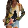 Women's Long Sleeve T-Shirt V-Neck Halloween Printed Casual Basic Tops