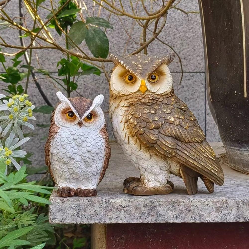 Resin Owl Statue Simulated Bird Miniature Figurine Cute Desktop Ornament Office