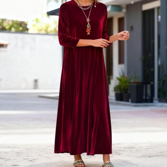 Женское бархатное платье Осеннее повседневное с круглым вырезом и длинными рукавами Платье макси свободного кроя для гостьи на свадьбу Коктейльное вечернее платье