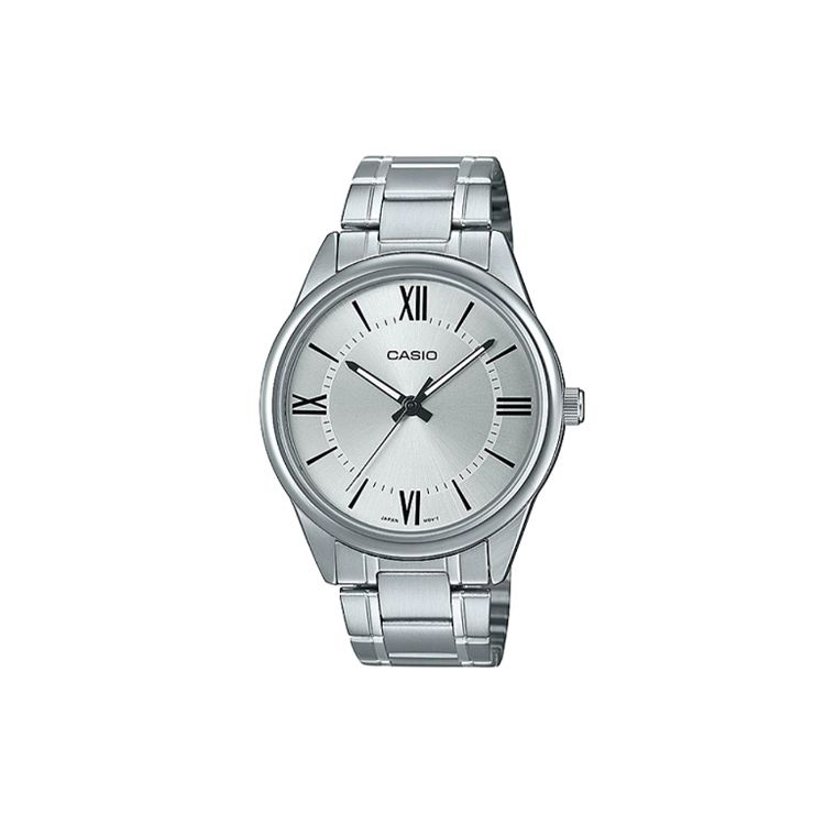 Casio Стандартная серия Классические Минималистичные Круглые Часы Ретро Деловая Мода Кварцевый Механизм Ремешок из Нержавеющей Стали Мужские часы Серебристые MTP-V005D-7B5