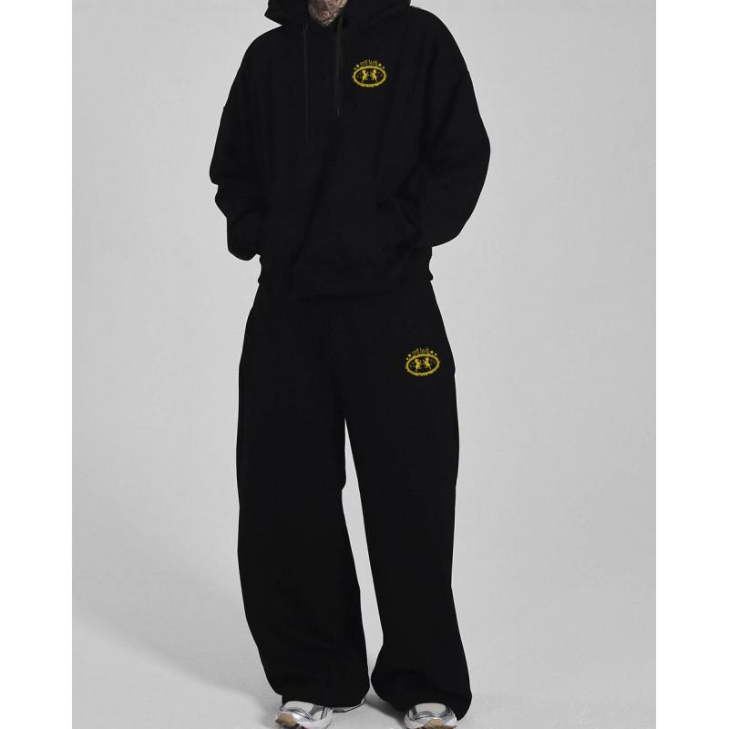 2026 Mens Hooded Tracksuit Retro Street Style Ellipse Lion Print Long Sleeve Top Pants Casual Set