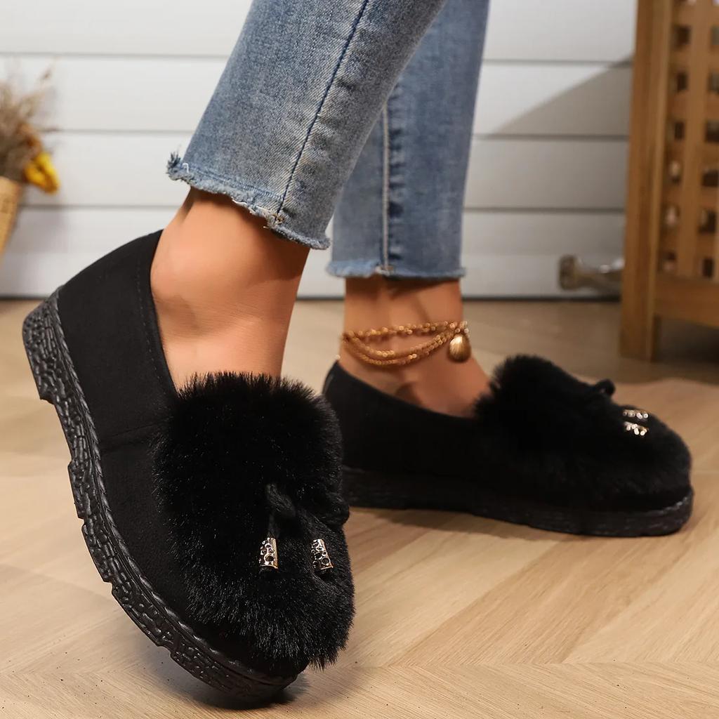 2025 New Women's Fluffy Fur Snow Boots Winter Leopard Print Flat Heels Thicken Plush Cotton Padded Shoes Female Warm Ankle Botas