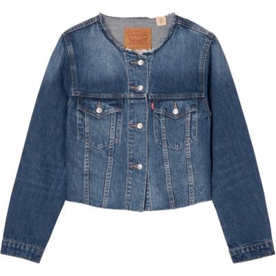 Levis SS24 Летняя Коллекция Однобортная Джинсовая Куртка с Круглым Вырезом Женские куртки Темно-синий 001C1-0001