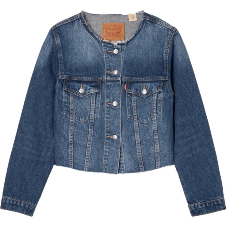 Levis SS24 Летняя Коллекция Однобортная Джинсовая Куртка с Круглым Вырезом Женские куртки Темно-синий 001C1-0001