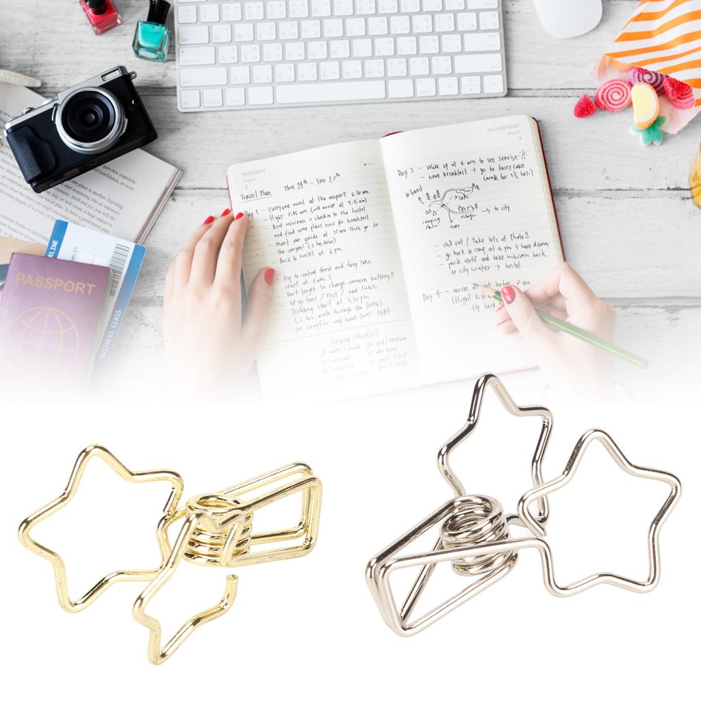 100 шт. милые зажимы в форме звезды из мультфильма золотисто-серебряные зажимы для бумаги для дома, школы, офиса, файлов