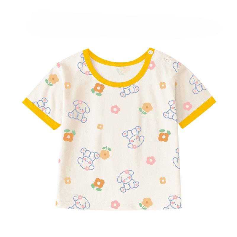 Футболка из чистого хлопка с короткими рукавами для маленьких девочек. Летний тонкий топ с половиной рукавов для маленьких и средних детей 0–5 лет. Летняя одежда.
