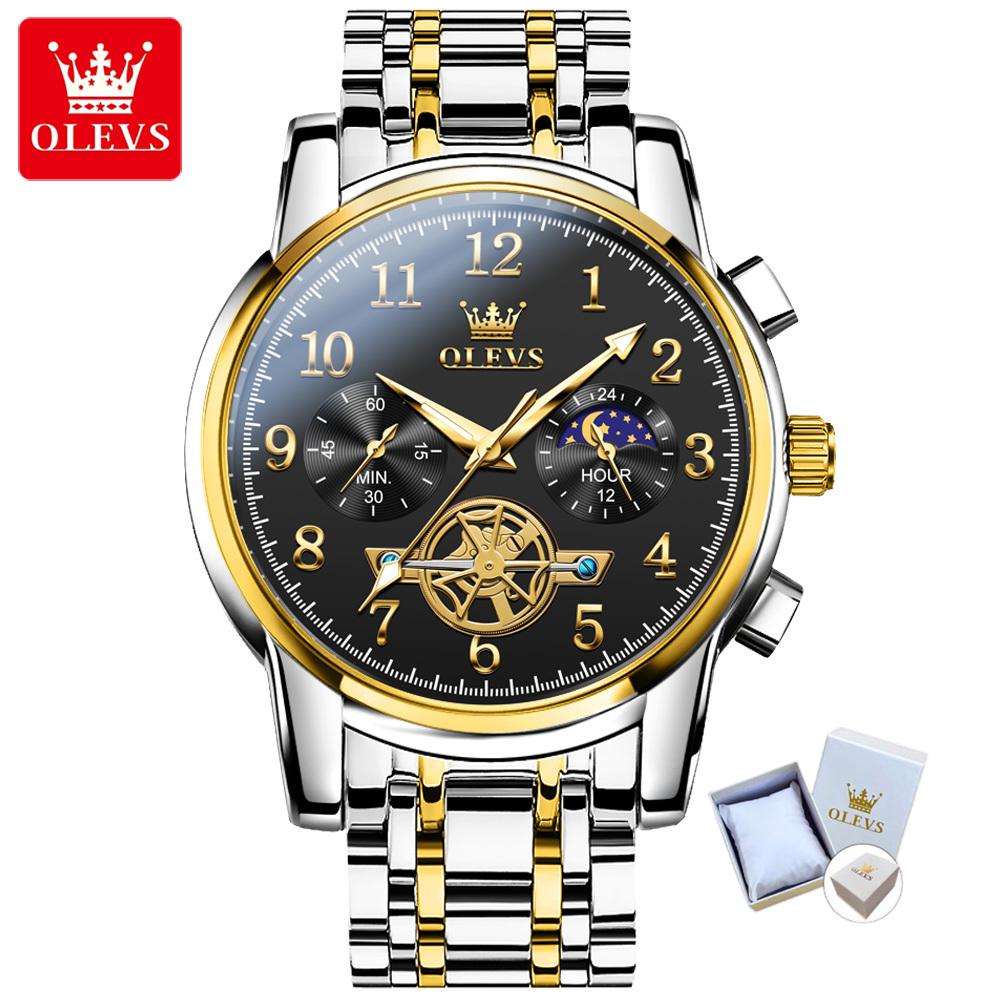 OLEVS Новые лучшие мужские часы Водонепроницаемые кварцевые, Мужские часы Мужские часы Бизнес-месяц Таблица временных кодов исправлений