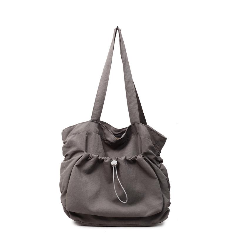 Large Capacity Tote Bag Women's New Flow Casual Lightweight Bag Shoulder Pleated Drawstring Canvas Women's Bag