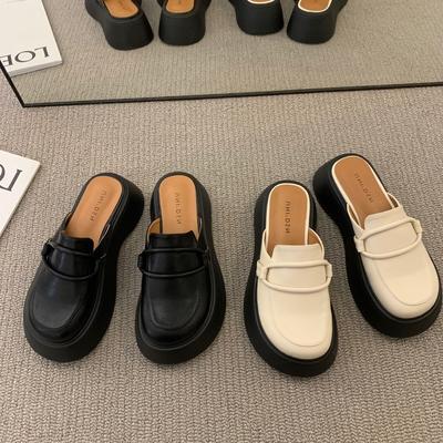 Чжикэ японские ретро туфли платформа подошва одна педаль кожаная сумка голова женская обувь весна и лето 2025 новые шлепанцы женская уличная обувь