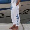 Pockets Bottoms Attractive Floral Print Simple White Pants Women Trousers