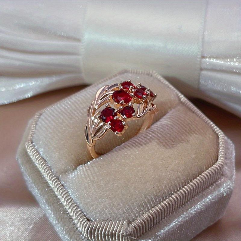 Red Rings Stone Shiny For Women Golden Color Elegant Vintage Bride Wedding Jewelry Family Party Best Gift