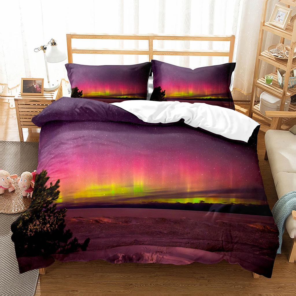 Пододеяльник Кинг/Квин Северное сияние Набор постельного белья с природным пейзажем Красочный пейзаж неба Чехол для одеяла Полиэстер Чехол для одеяла