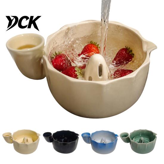 Berry Strainer for Fresh Fruit Bowl with Drainage Hole, Self Rinsing Ceramic Bowl, Small Rinse Decorative Colander Vegetable Washing And Serving