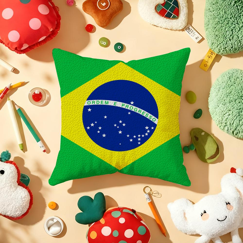 Brazil Flag Cushion Cover Plush Fabric Soft Double-Sided Printed Sofa Warm Winter Home Gift Pillow Cover
