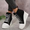 Fashion Women's Black White Wedge Sneakers Fashion High Top Lace Up Canvas Shoes for Women Lightweight Casual Platform Vulcanized Shoes