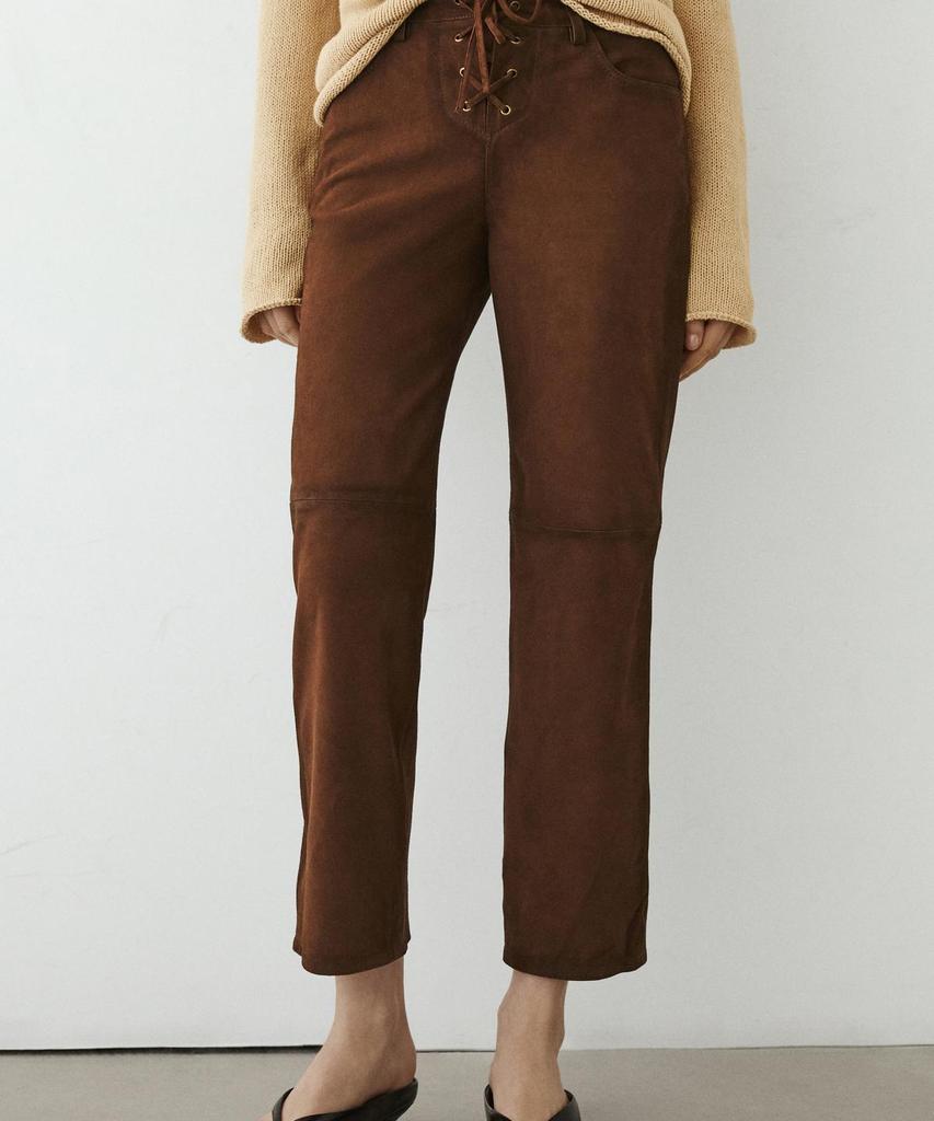 Masimodutti Cropped Suede Leather Pants With Drawstring Detail