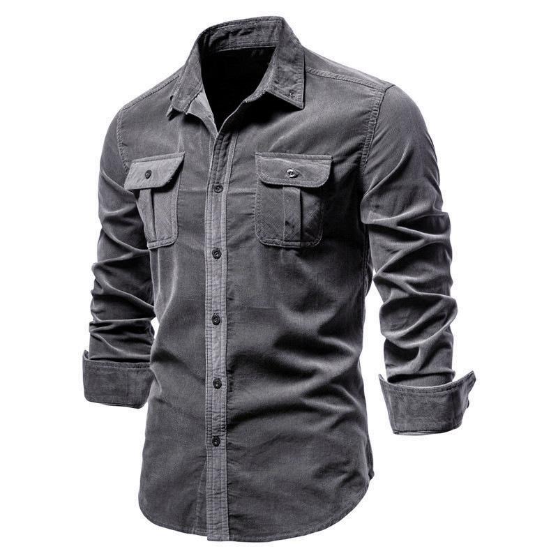 Single Breasted Cotton Men's Shirt Business Casual Fashion Solid Color Corduroy Men Shirts Autumn Slim Shirt
