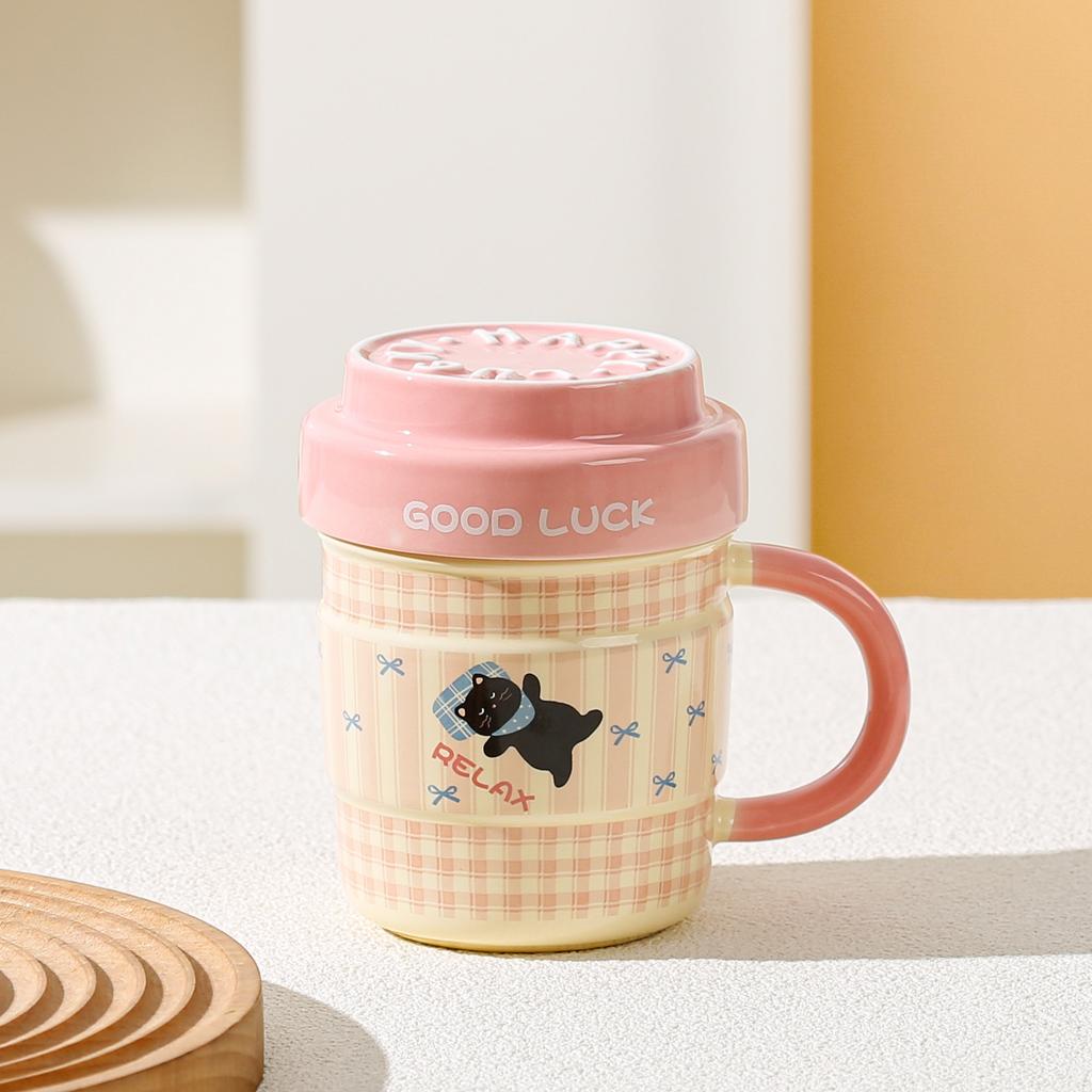 High-Value Cute Cat Mug Home Office Drinking Cup With Lid Large-Capacity Ceramic Cup As A Gift