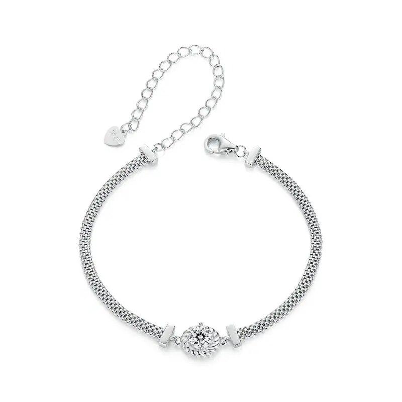 Bamoer 925 Sterling Silver Chic Moissanite Bracelet Retro Braided Silver Lab Diamond Chain Link Women Valentine's Day Jewelry