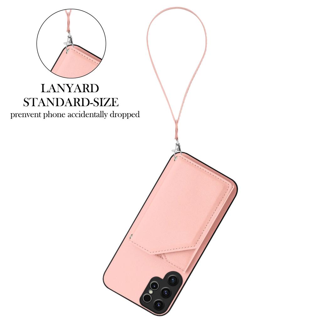 Чехол для Samsung Galaxy S23 Ultra с держателем для карт, подставкой, покрытием soft-touch и ремешком на запястье