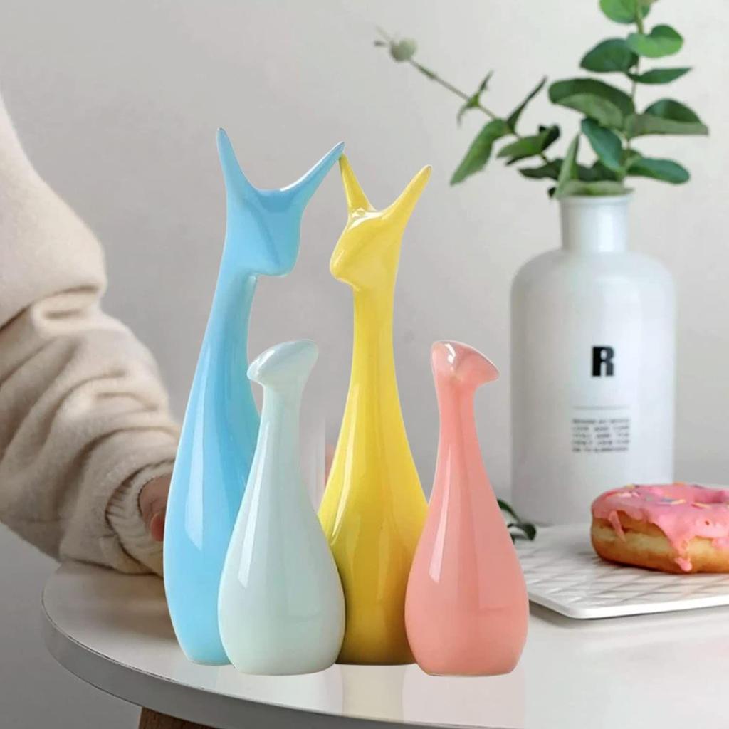 Home Decor Lucky Deer Family Statue Piano Finish Ceramic Figures - (Set of 4, Multicolor)