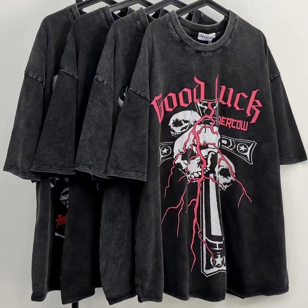 Y2K Vintage Gothic Skull Graphic Print Футболка женская свободного покроя из чистого хлопка с коротким рукавом, уличная женская укороченная футболка