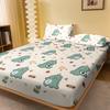 1 Cartoon Animal Little Dinosaur Printed Matte Fitted Sheet, Bedroom Printed Bed Cover, Bedding (Excluding Pillowcases)