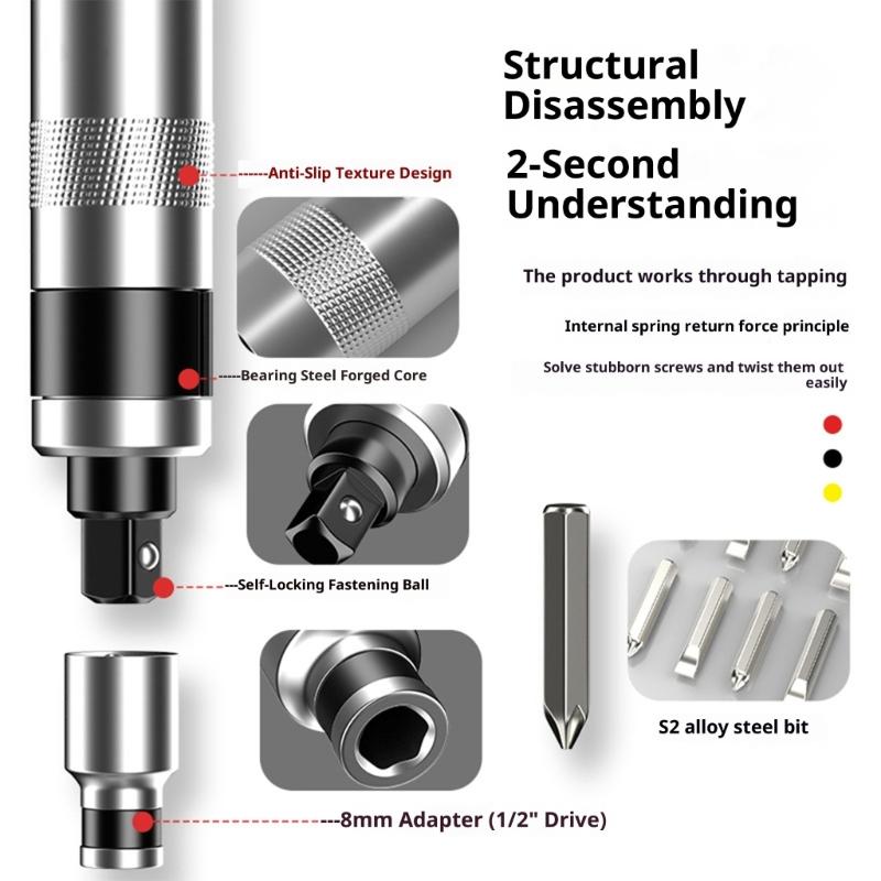 Professional Nonslip Grip Impact Screwdriver Set With 13 Interchangeable Bit For Stubborn Fastener Removal