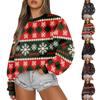 Women's Fashion Casual Long Sleeve  Printed Round Neck Woolen Knit Pullover Top