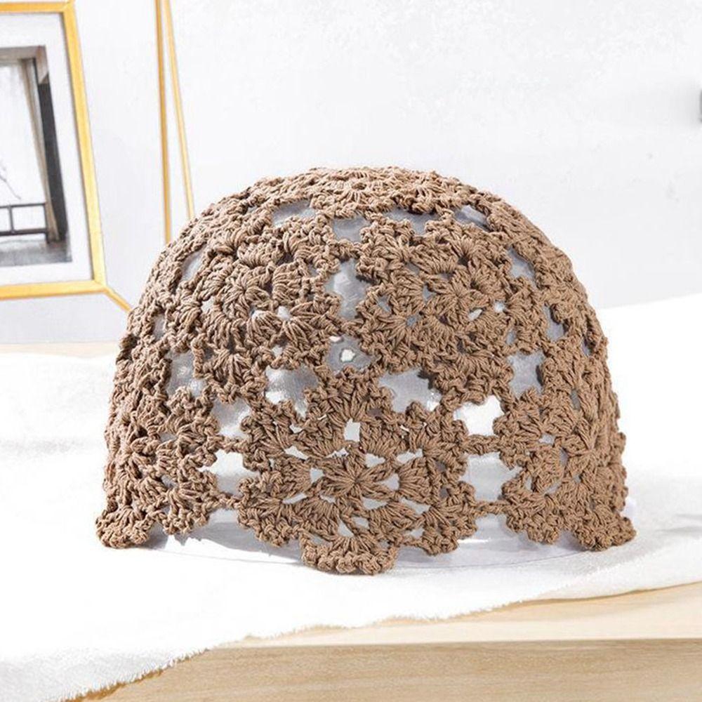Basin Hat Hollow Flower Knitted Hat Ethnic Style Beanies Cute Crochet Bucket Hat  Warm