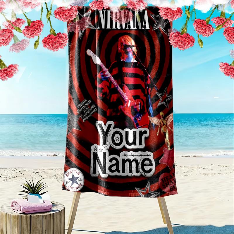 Name Custom Nirvana Print Beach Towel, Large Soft Quick Dry Towel for Beach Camping Swimming