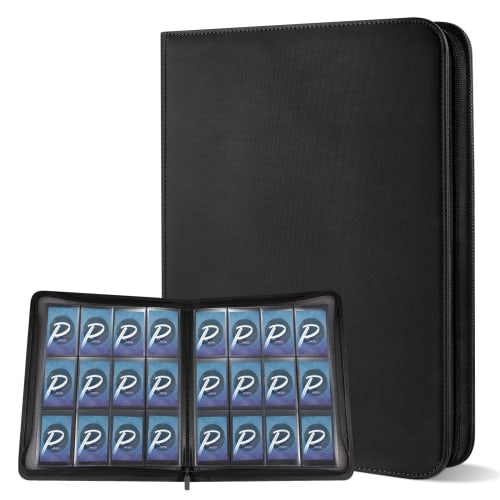 PAKESI Star Card File, 12 Pockets, Holds 480 Cards, Transparent PP Material, for Collecting Card Sheets and Other Cards (Checkered Texture - Black)