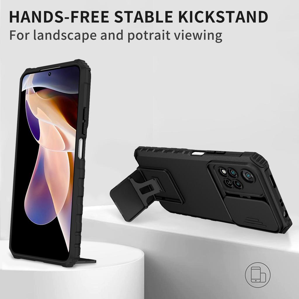 Shockproof Case For Redmi Note 10 4g 5g 10S 11SE 11Pro 4g 5g 12 Pro 4g 5g Slide Camera Lens Protection Stand Phone Cover