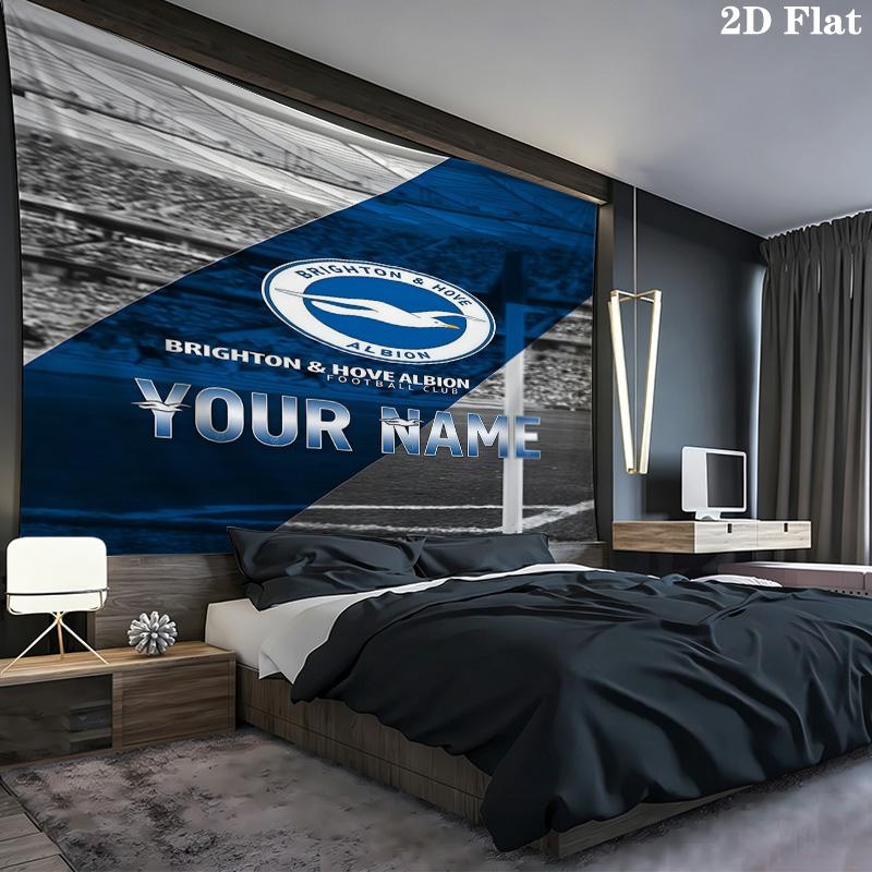 Brighton Hove Albion Custom Name Wall Tapestry Aesthetic Wall Hanging Printed Fabric Blanket Decorative Tapestries for Bedroom Living Room Home Decor