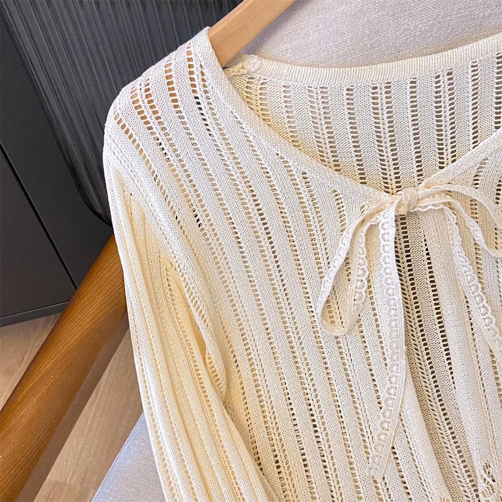 Короткий кардиган с ажурной вязкой для женщин, летняя тонкая рубашка с солнцезащитным кремом, нежный топ