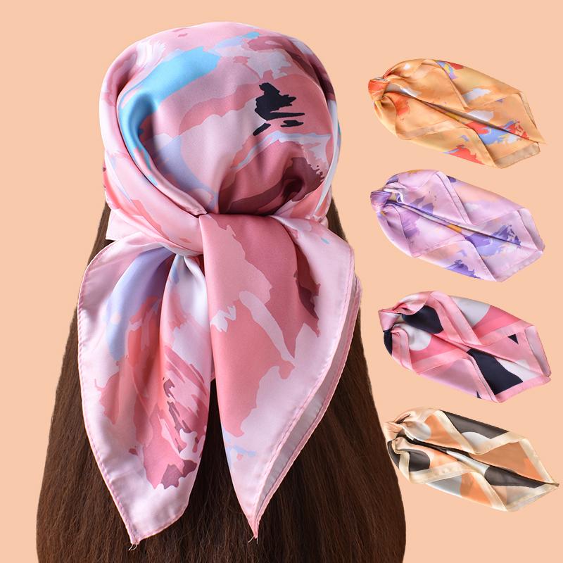 1PC Women's Colorful Patterned Thin Satin Silk-Like Square Scarf Bohemian Casual Neck Wrap Lightweight Comfortable Shawl
