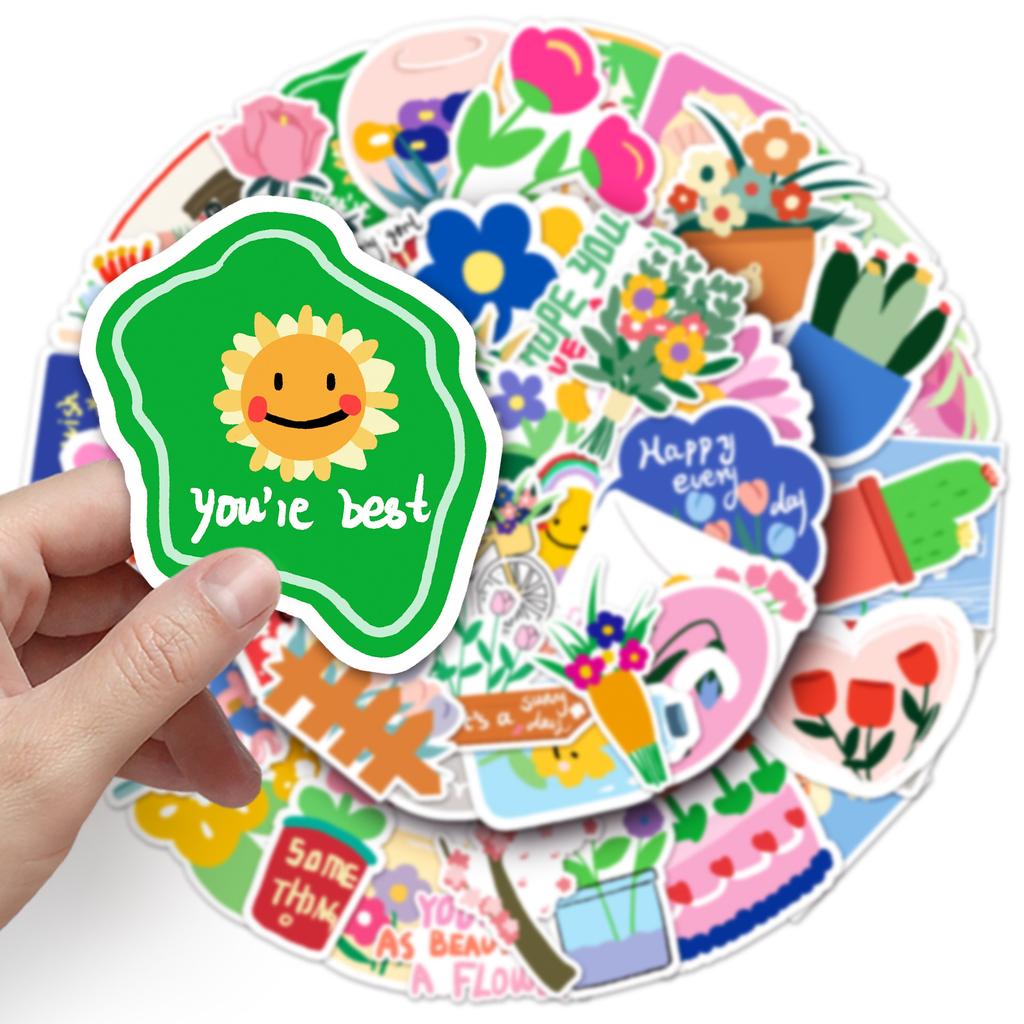 50 раскрашенных вручную мультфильмов с цветочными граффити, оригинальные чехлы для телефонов Guka, креативные DIY, наклейки на чемодан, водонепроницаемые