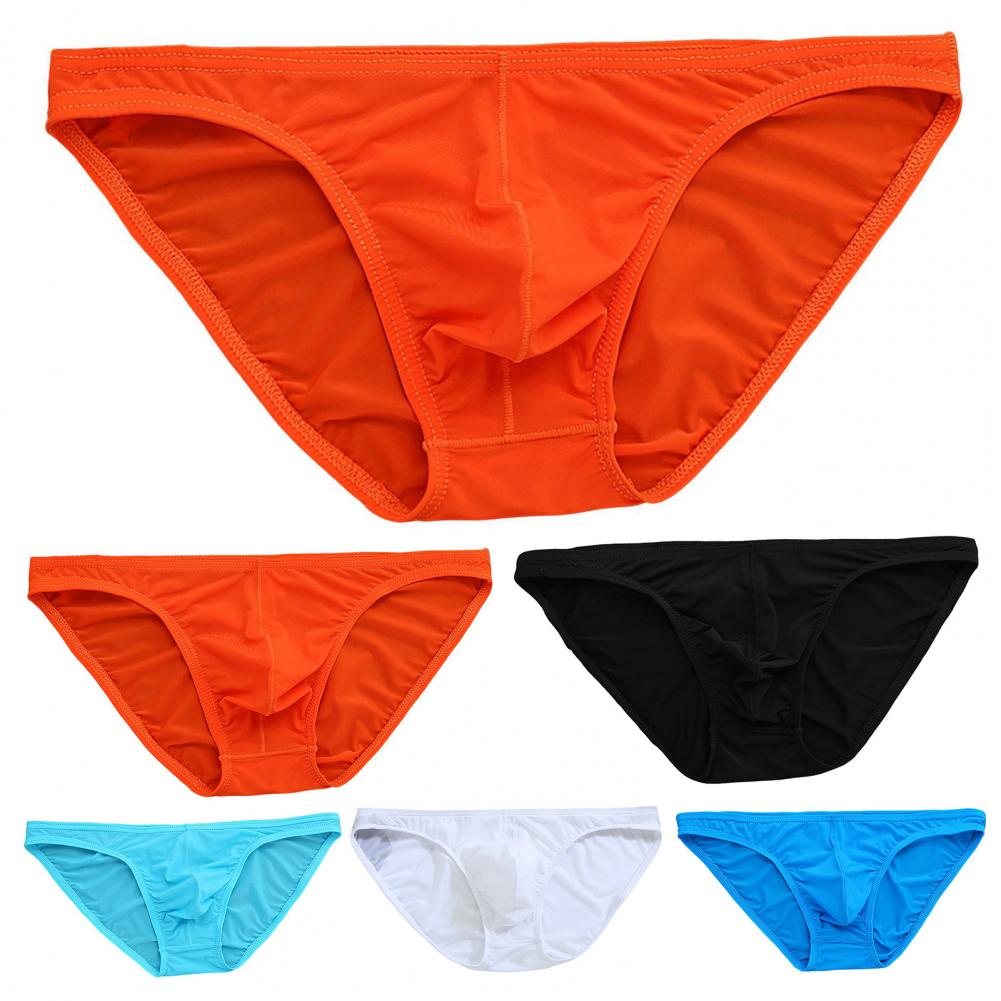 Men Briefs Ice Silk Ultra-Thin Low-Waist Underwear with Independent Bag Solid Color Elastic Breathable Panties