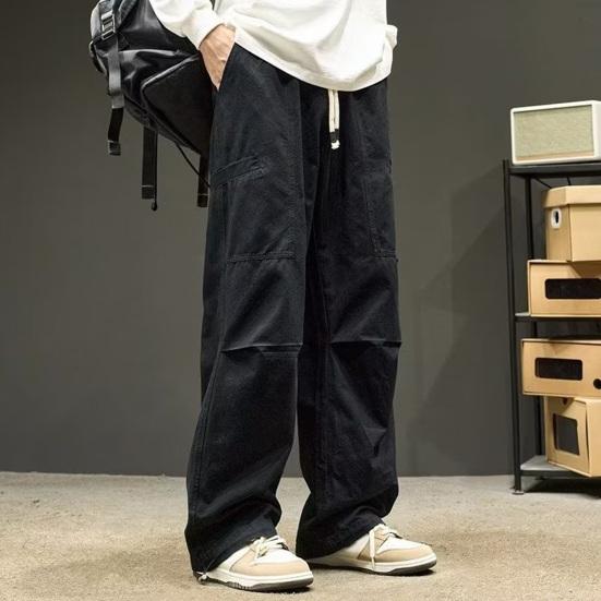 Осенне-весенние брюки-карго, широкие свободные прямые однотонные уличные брюки в стиле хип-хоп с несколькими карманами на шнурке