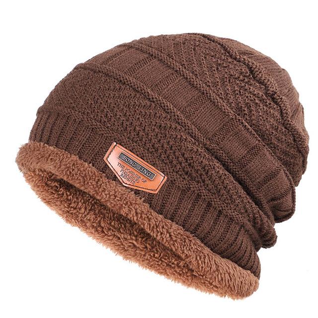 2021 New Solid Color Knit Beanie Hat Men's Winter Hats Boy Warm Plus Velvet Thicken Hedging Cap Skullies Wool Caps Bone Male