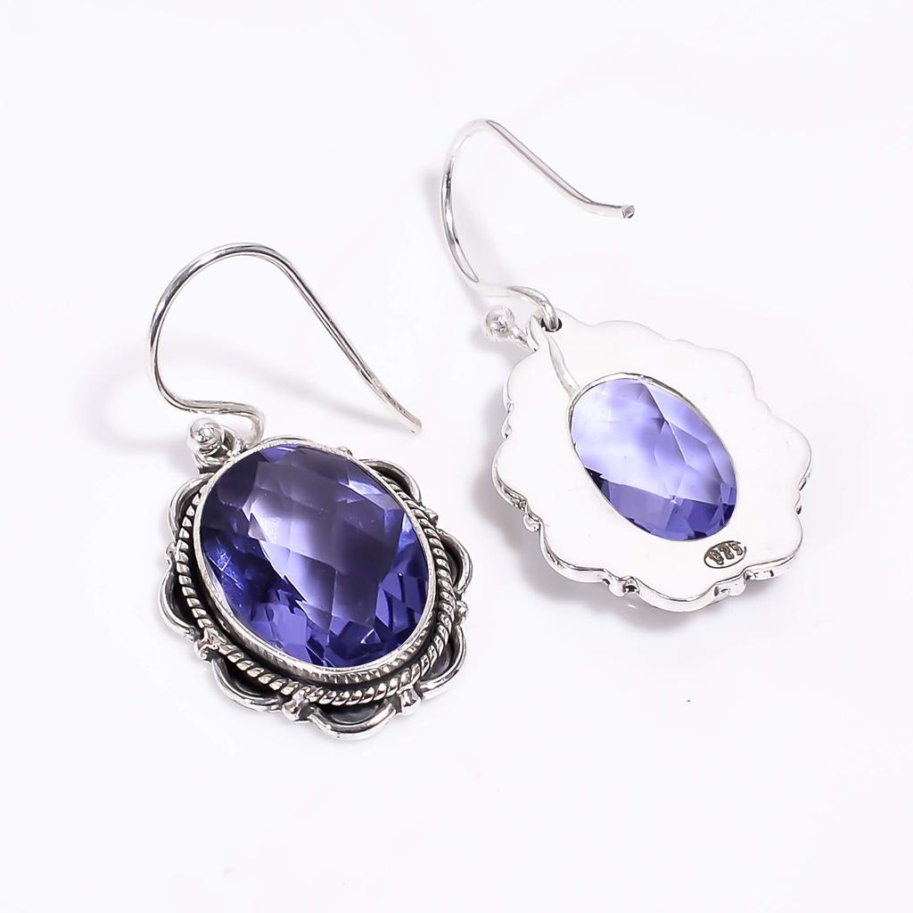 Серьги из стерлингового серебра 925 пробы с иолитом V331, ярко-синие серьги, овальные серьги, подарок на День святого Валентина, подарок для нее, подарок на день рождения, украшения ручной работы, серебро