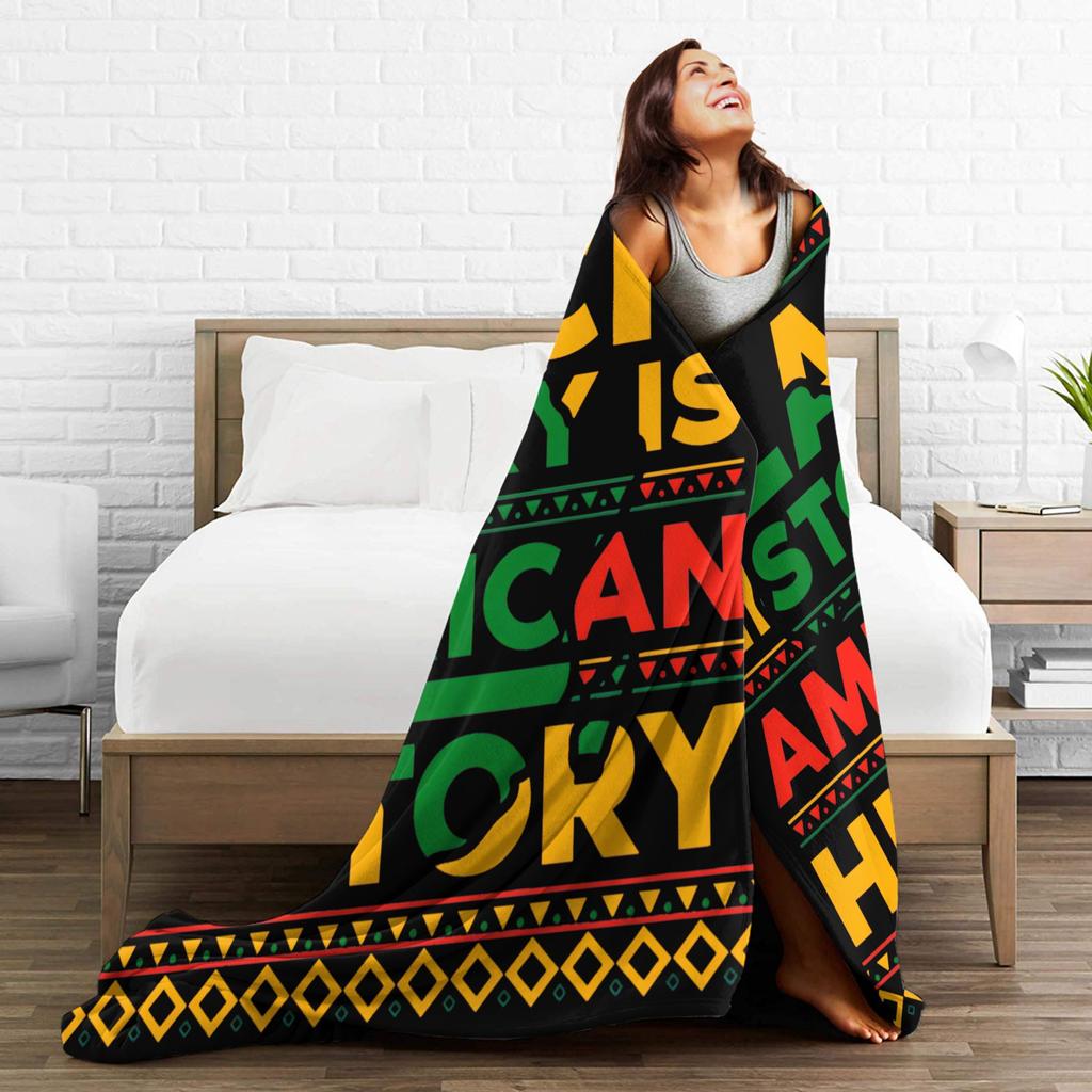 Black History is American History Fuzzy Blankets Novelty Throw Blanket for Bed Sofa Couch 200x150cm Quilt