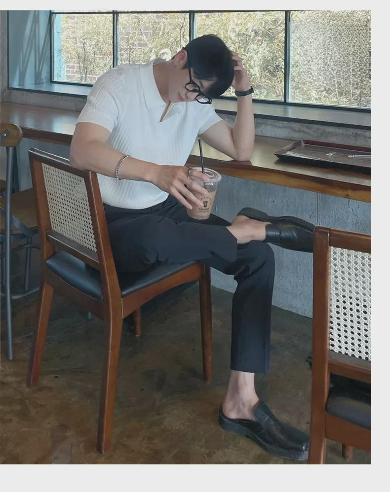 Мужская модная футболка-поло в японском стиле – летняя трикотажная однотонная футболка с короткими рукавами и лацканами